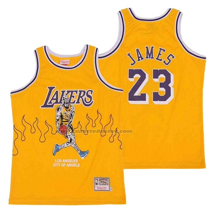 Maglia Los Angeles Lakers LeBron James NO 23 Hardwood Classics Skull Edition Giallo